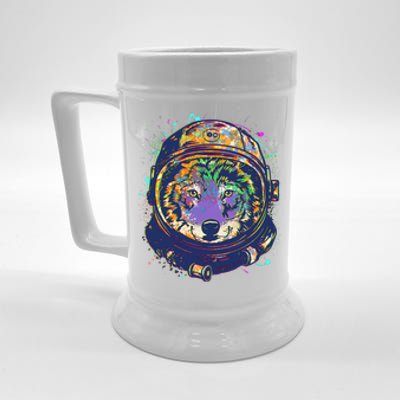 Colorful Paint Splat Astronaut Wolf Beer Stein