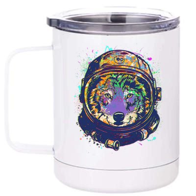 Colorful Paint Splat Astronaut Wolf 12 oz Stainless Steel Tumbler Cup