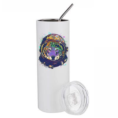 Colorful Paint Splat Astronaut Wolf Stainless Steel Tumbler