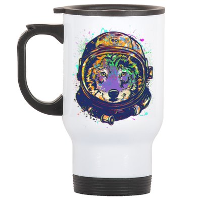 Colorful Paint Splat Astronaut Wolf Stainless Steel Travel Mug