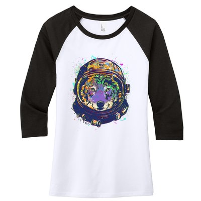 Colorful Paint Splat Astronaut Wolf Women's Tri-Blend 3/4-Sleeve Raglan Shirt