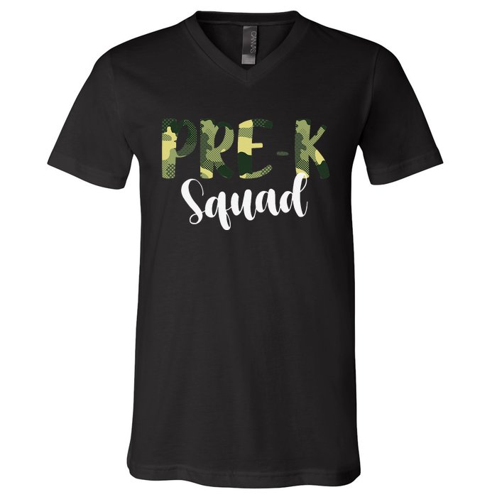 Camo PreK Squad Back To School Camouflage Teacher And Child V-Neck T-Shirt