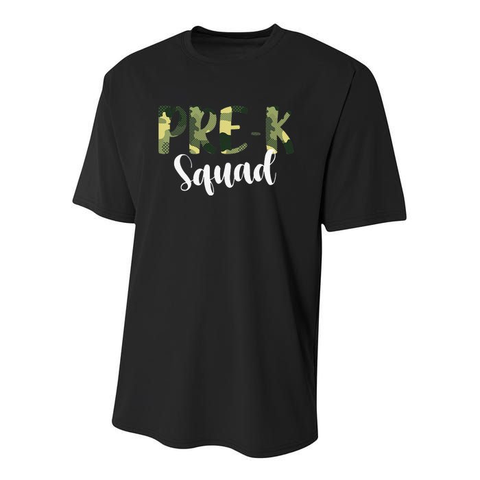 Camo PreK Squad Back To School Camouflage Teacher And Child Youth Performance Sprint T-Shirt