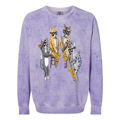 Cats Playing Saxophone Jazz Sax Musician Saxophonist Colorblast Crewneck Sweatshirt