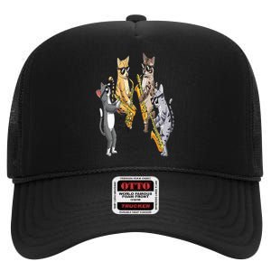 Cats Playing Saxophone Jazz Sax Musician Saxophonist High Crown Mesh Back Trucker Hat