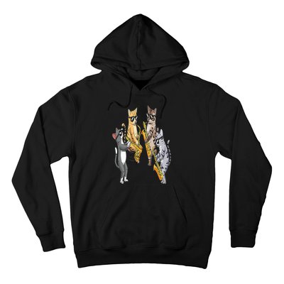 Cats Playing Saxophone Jazz Sax Musician Saxophonist Hoodie