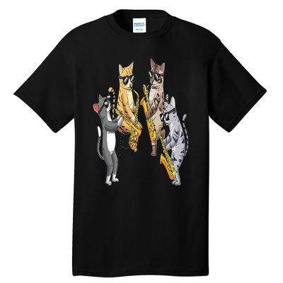 Cats Playing Saxophone Jazz Sax Musician Saxophonist Tall T-Shirt