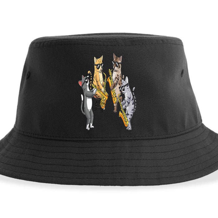 Cats Playing Saxophone Jazz Sax Musician Saxophonist Sustainable Bucket Hat