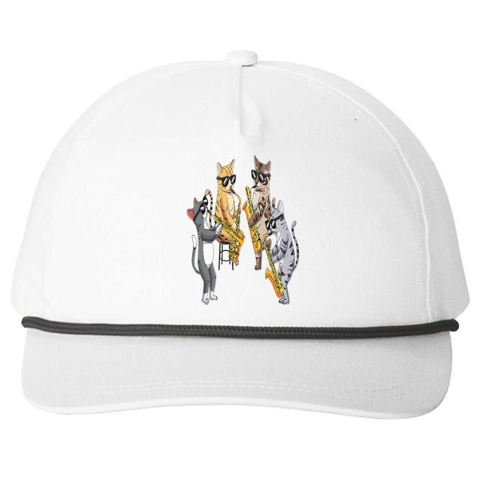 Cats Playing Saxophone Jazz Sax Musician Saxophonist Snapback Five-Panel Rope Hat