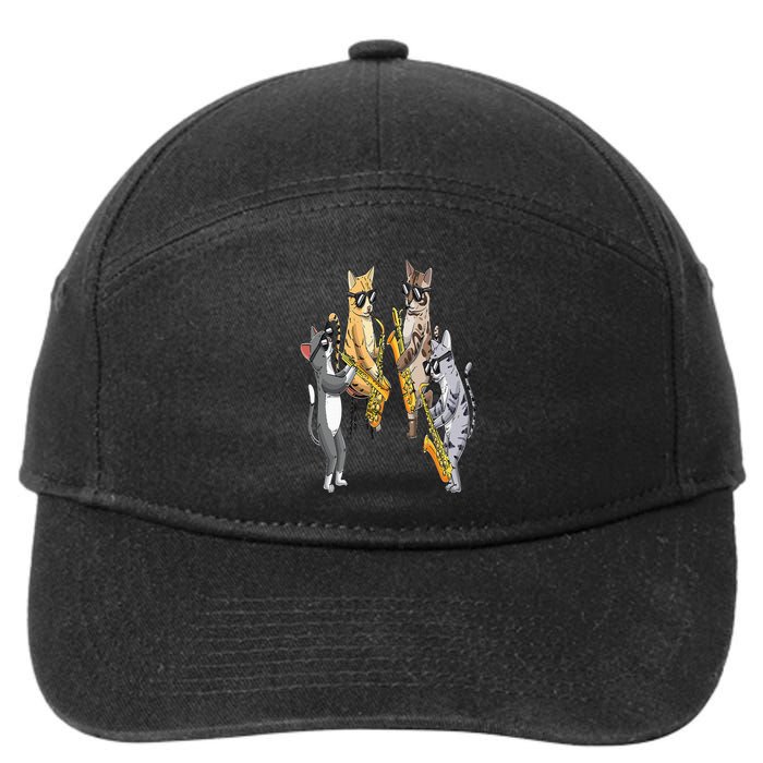 Cats Playing Saxophone Jazz Sax Musician Saxophonist 7-Panel Snapback Hat