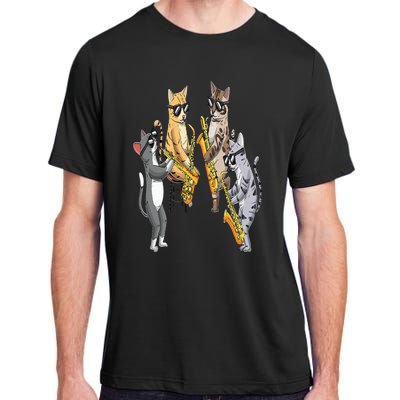 Cats Playing Saxophone Jazz Sax Musician Saxophonist Adult ChromaSoft Performance T-Shirt