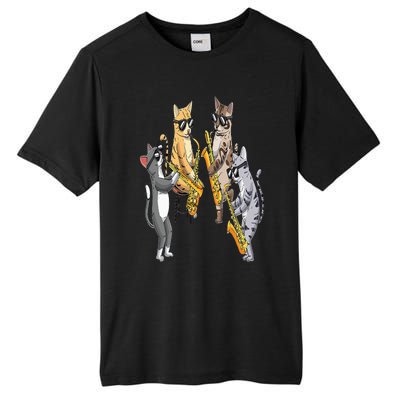 Cats Playing Saxophone Jazz Sax Musician Saxophonist Tall Fusion ChromaSoft Performance T-Shirt