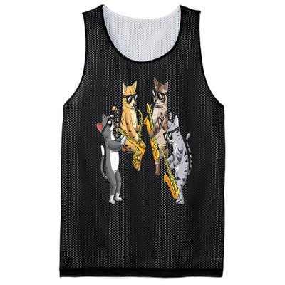 Cats Playing Saxophone Jazz Sax Musician Saxophonist Mesh Reversible Basketball Jersey Tank