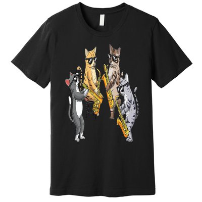 Cats Playing Saxophone Jazz Sax Musician Saxophonist Premium T-Shirt