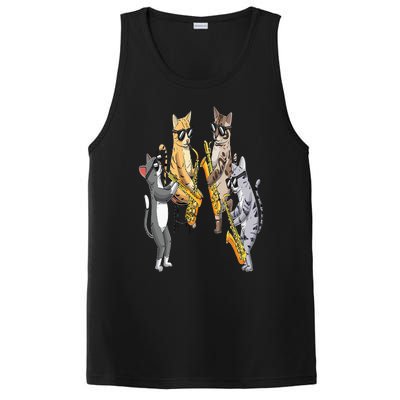 Cats Playing Saxophone Jazz Sax Musician Saxophonist PosiCharge Competitor Tank