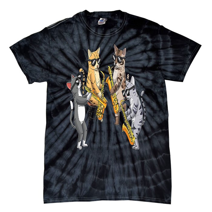 Cats Playing Saxophone Jazz Sax Musician Saxophonist Tie-Dye T-Shirt