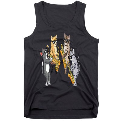 Cats Playing Saxophone Jazz Sax Musician Saxophonist Tank Top