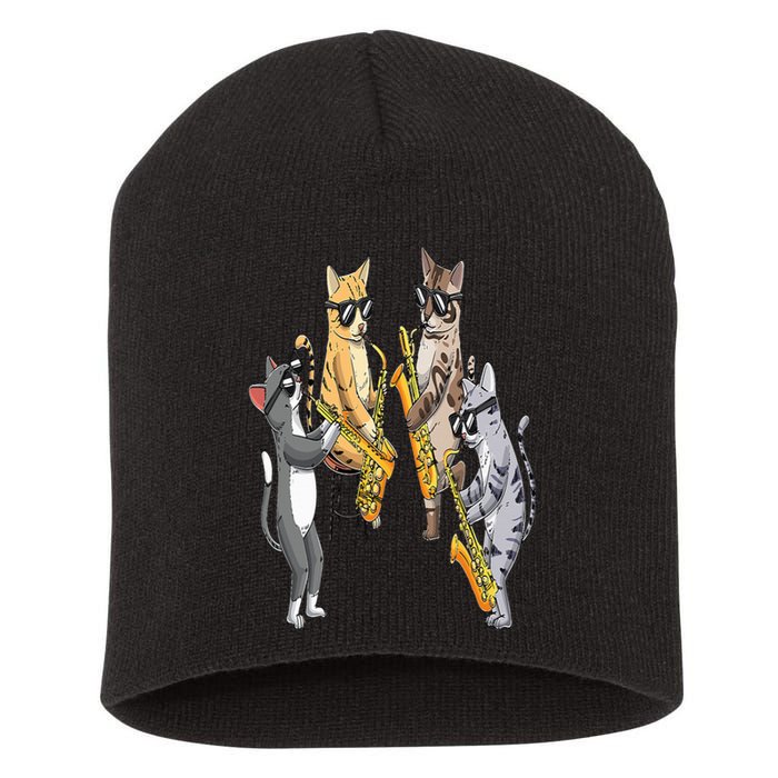 Cats Playing Saxophone Jazz Sax Musician Saxophonist Short Acrylic Beanie