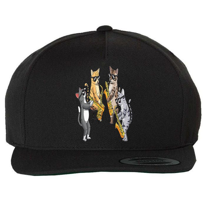 Cats Playing Saxophone Jazz Sax Musician Saxophonist Wool Snapback Cap