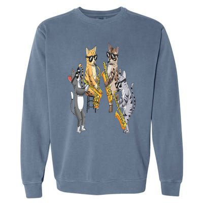 Cats Playing Saxophone Jazz Sax Musician Saxophonist Garment-Dyed Sweatshirt