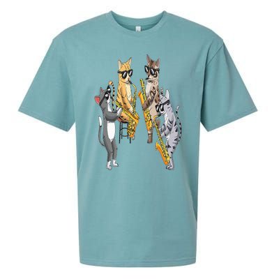 Cats Playing Saxophone Jazz Sax Musician Saxophonist Sueded Cloud Jersey T-Shirt