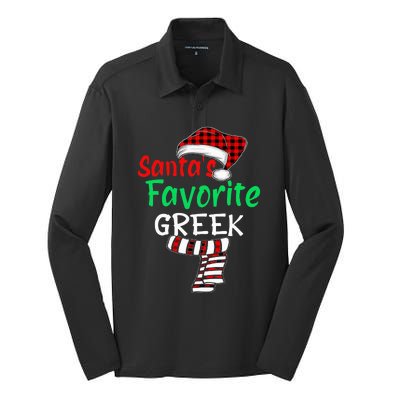 Christmas Pajamas Santa Claus SantaS Favorite Greek Silk Touch Performance Long Sleeve Polo