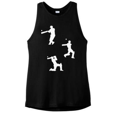 Cricket  Player Silhouette Sport Gift Ladies PosiCharge Tri-Blend Wicking Tank