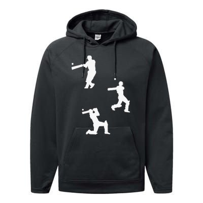 Cricket  Player Silhouette Sport Gift Performance Fleece Hoodie