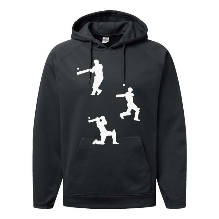 Cricket  Player Silhouette Sport Gift Performance Fleece Hoodie