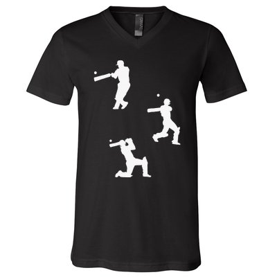 Cricket  Player Silhouette Sport Gift V-Neck T-Shirt