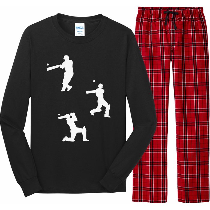 Cricket  Player Silhouette Sport Gift Long Sleeve Pajama Set