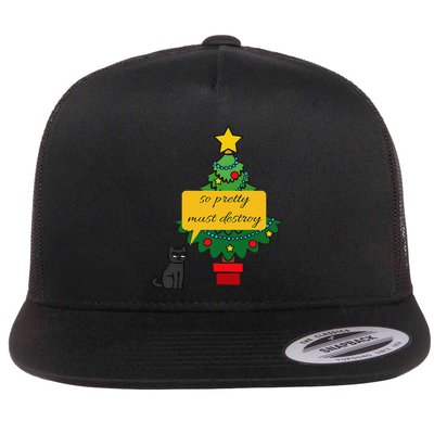 Cat Pet So Pretty Must Destroy Christmas Tree Flat Bill Trucker Hat