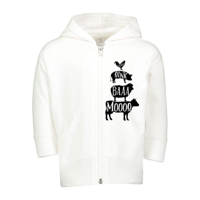 Cow Pig Sheep Chicken | Stack Farm Animal Sounds Silhouettes Toddler Zip Fleece Hoodie