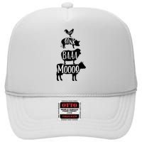 Cow Pig Sheep Chicken | Stack Farm Animal Sounds Silhouettes High Crown Mesh Back Trucker Hat