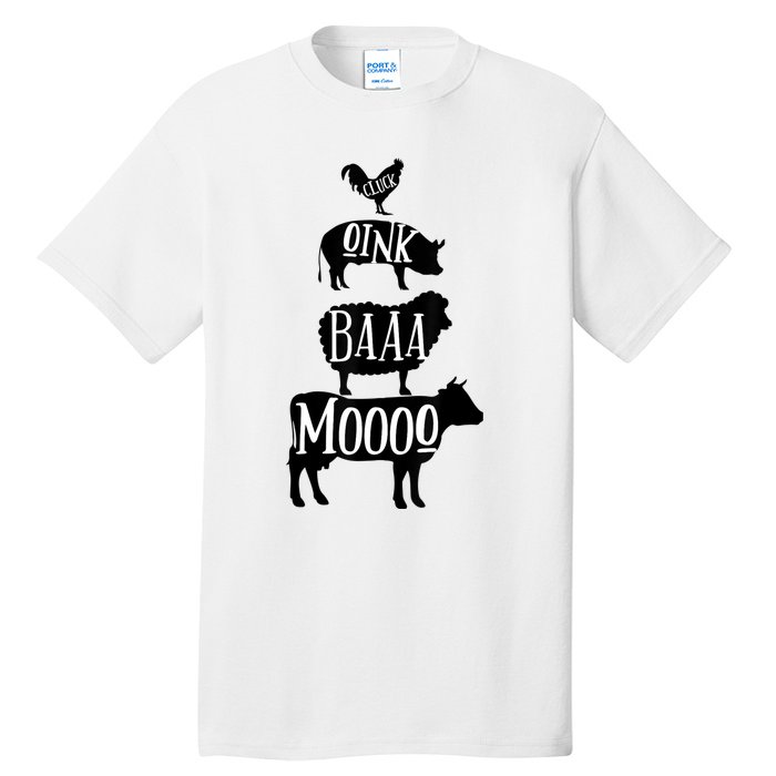 Cow Pig Sheep Chicken | Stack Farm Animal Sounds Silhouettes Tall T-Shirt