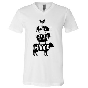 Cow Pig Sheep Chicken | Stack Farm Animal Sounds Silhouettes V-Neck T-Shirt