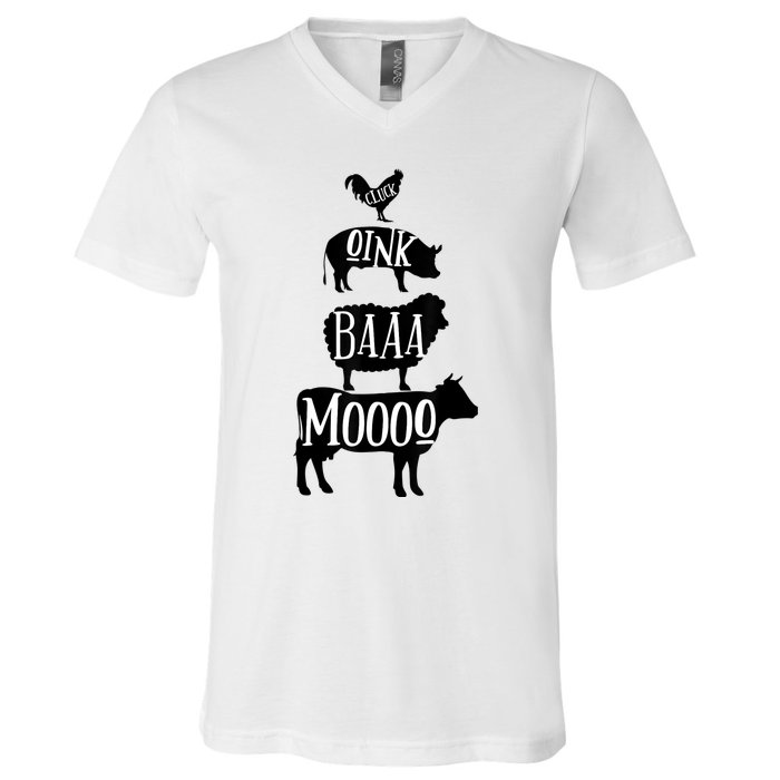 Cow Pig Sheep Chicken | Stack Farm Animal Sounds Silhouettes V-Neck T-Shirt