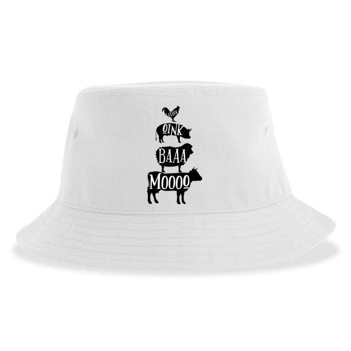 Cow Pig Sheep Chicken | Stack Farm Animal Sounds Silhouettes Sustainable Bucket Hat