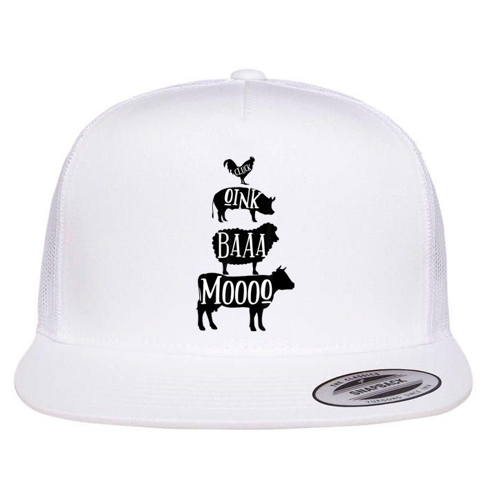 Cow Pig Sheep Chicken | Stack Farm Animal Sounds Silhouettes Flat Bill Trucker Hat