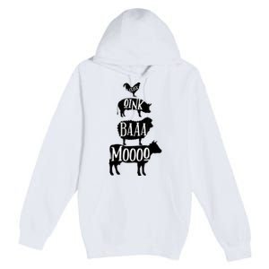 Cow Pig Sheep Chicken | Stack Farm Animal Sounds Silhouettes Premium Pullover Hoodie