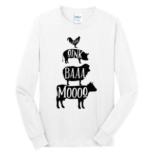 Cow Pig Sheep Chicken | Stack Farm Animal Sounds Silhouettes Tall Long Sleeve T-Shirt