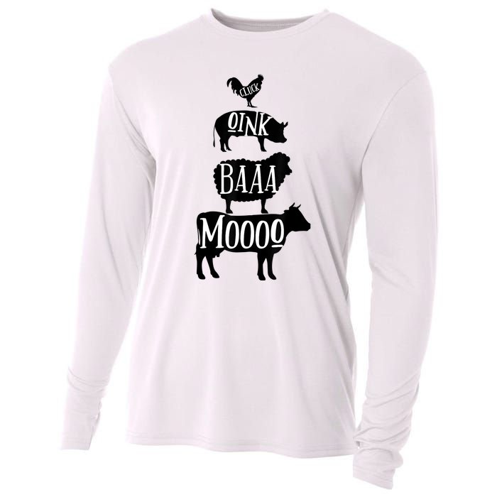 Cow Pig Sheep Chicken | Stack Farm Animal Sounds Silhouettes Cooling Performance Long Sleeve Crew