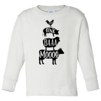 Cow Pig Sheep Chicken | Stack Farm Animal Sounds Silhouettes Toddler Long Sleeve Shirt