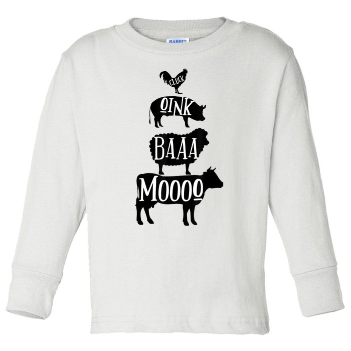 Cow Pig Sheep Chicken | Stack Farm Animal Sounds Silhouettes Toddler Long Sleeve Shirt