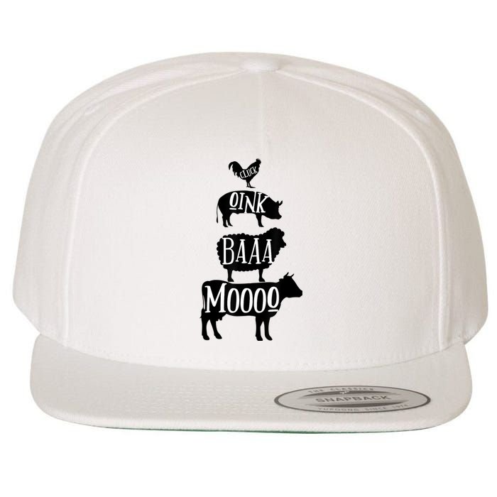 Cow Pig Sheep Chicken | Stack Farm Animal Sounds Silhouettes Wool Snapback Cap