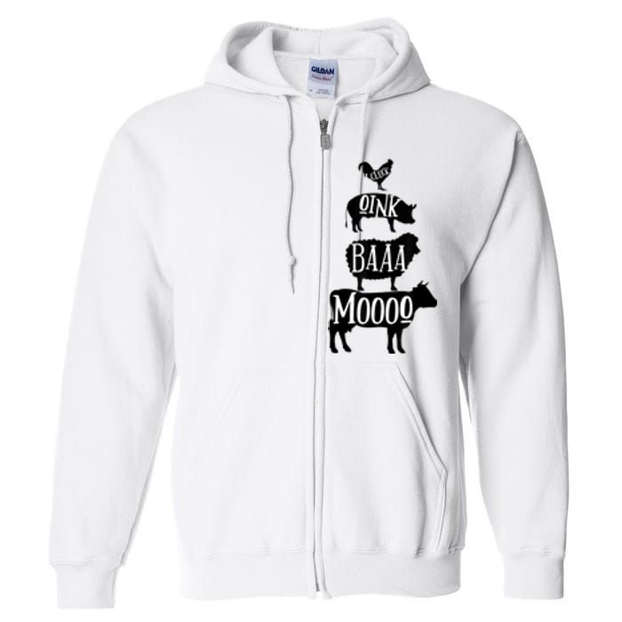 Cow Pig Sheep Chicken | Stack Farm Animal Sounds Silhouettes Full Zip Hoodie