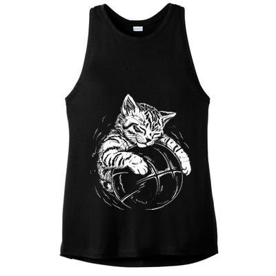 Cat Player Sleeping On A Basketball Kitties Pet Lover Ladies PosiCharge Tri-Blend Wicking Tank