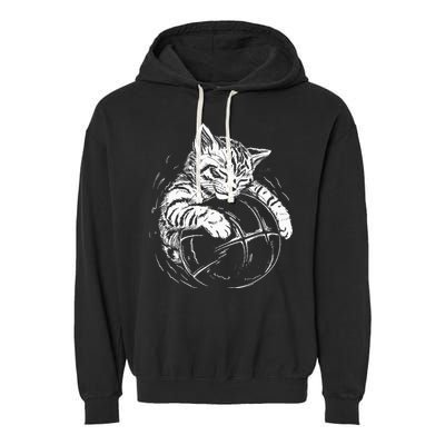 Cat Player Sleeping On A Basketball Kitties Pet Lover Garment-Dyed Fleece Hoodie