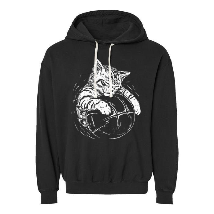 Cat Player Sleeping On A Basketball Kitties Pet Lover Garment-Dyed Fleece Hoodie