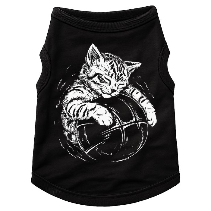 Cat Player Sleeping On A Basketball Kitties Pet Lover Doggie Tank